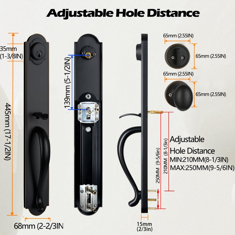 TMC Double Door Handleset with Knob Handle for Front Door in Aged Bronze (Keyed Entry Handle and Dummy Hanleset),MDHST201810B-KB-DOUBLE - Image 2